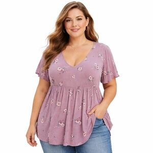 Torrid Floral Peplum Top in Dusty Mauve